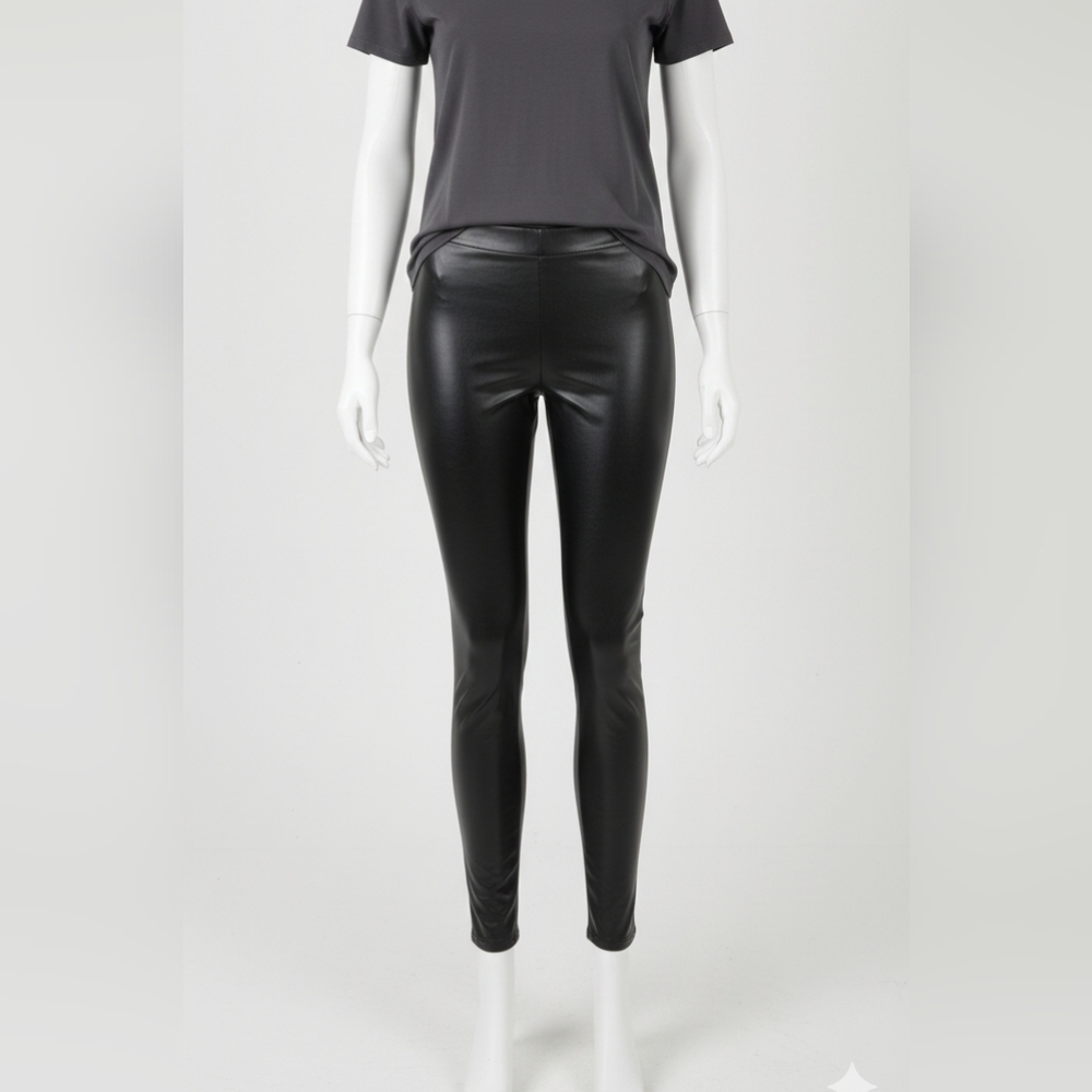 Faux Leather Black High Waist Leggings Pants size XLarge Tummy Control